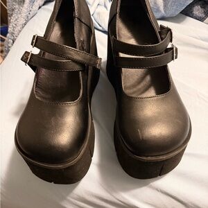 Demonia Black Double Strap Platform Shoes